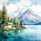 Spectacular Watercolor Painting: Mountain House On The Water