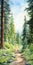 Spectacular Watercolor Painting Of Pine Tree Trail