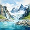 Spectacular Watercolor Painting Of A River With Glacier