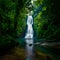 Spectacular waterfall framed by verdant foliage in deep forest
