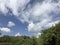 Spectacular white clouds were scattered throughout the azure sky