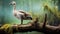 Spectacular Wildlife Photography: Goose On Wood Branch In Green Forest