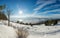 Spectacular winter panorama above froyen karst lake.