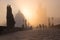 Spectators watch dense fog on Charles Bridge