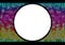 Spectrum rainbow, iridescent background of circles. Round abstract banner on black background. Template for paste text