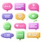 Speech 3d bubbles. Talk message buttons, text chat app elements and dialog messages shapes vector icons set