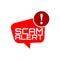 Speech Bubble Banner with red scam alert icon isolated on white background