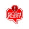 Speech Bubble Banner with red scam alert icon isolated on white background