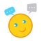 Speech bubble chat icon with emoji smile vector illustration, talk, communication concept, live chat, feedback symbol in flat desi