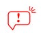 Speech bubble with exclamation mark. Red attention sign icon. Hazard warning symbol. Vector illustration in flat style.