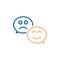 Speech bubble with happy smile and sad face. Vector thin line icon illustration design for customer satisfaction