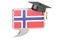 Speech bubble with Norwegian flag, learning concept. 3D rendering