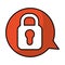 Speech bubble with safe padlock isolated icon