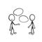 Speech bubble, speech cloud. Friendly chat. Conversation dialogue. People talking. Hand drawn. Stickman cartoon. Doodle sketch,