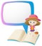 Speech bubble template with girl standing on book