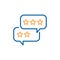 Speech bubbles with customer feedback. Vector thin line icon with chat balloons and stars.
