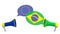 Speech bubbles with flags of Brazil and the EU and loudspeakers. Intercultural dialogue or international talks related