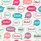 Speech bubbles with greetings seamless pattern