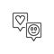 Speech bubbles with heart and smiley line icon