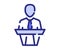 Speech podium speaker single isolated icon with dash or dashed line style