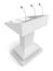 Speech podium tribune with microphone on white