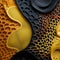 Speech Recognition Background: 3d Printed Metal Shapes In Dark Yellow And Black