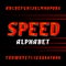 Speed alphabet font. Fast speed effect type letters and numbers on black background.
