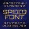 Speed alphabet font. Oblique dynamic letters and numbers on a polygonal background.