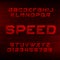 Speed alphabet font. Oblique dynamic red letters and numbers.