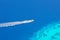 Speed boat from aerial view, Maldives