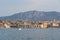 Speed boat towards Split old town riva with view of Mount Morso in early morning in Coratia