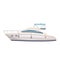 Speed boat, yacht on seascape background, cartoon style, vector illustration, isolated