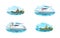 Speed boats for recreation semi flat vector illustration set