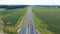 Speed Intercity Highway Through Agricultural Field With Moving Cars Aerial View