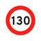 Speed limit 130 round road traffic icon sign flat style design vector illustration.