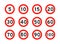 Speed limit 5, 10, 15, 20, 30, 40, 50, 60, 70, 80, 90, 100 round road traffic icon sign flat style design vector