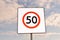 Speed limit 50 fifty road sign, closeup