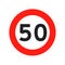 Speed limit 50 round road traffic icon sign flat style design vector illustration isolated on white background.