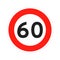 Speed limit 60 round road traffic icon sign flat style design vector illustration.