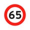 Speed limit 65 round road traffic icon sign flat style design vector illustration.