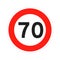 Speed limit 70 round road traffic icon sign flat style design vector illustration.