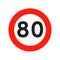 Speed limit 80 round road traffic icon sign flat style design vector illustration.