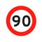 Speed limit 90 round road traffic icon sign flat style design vector illustration.