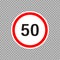 Speed limit highway road sign in flat style on transparent background. Vector isolated
