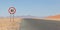 Speed limit sign at a desert road in Namibia