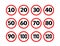 Speed limit sign icons. Traffic pictogram 20 30 km road speed limit sign.