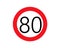Speed limit sign number eighty. Round Red Road Sign: Speed limit 80 kilometers per hour. Vector Illustration