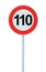 Speed Limit Zone Warning Road Sign, Isolated Prohibitive 110 Km Kilometre Kilometer Maximum Traffic Limitation Order, Red Circle