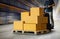 Speed Motion of Workers Unloading Package Boxes on Pallets in Warehouse. Supply Chain Shipment Goods. Distribution Warehouse