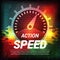 Speed poster. Abstract driving concept sport placard speedometer fuel indicator vector template